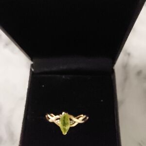 1 ct Marquis Shaped Genuine Peridot with Genuine Accent Diamonds 10 kt YG Unique